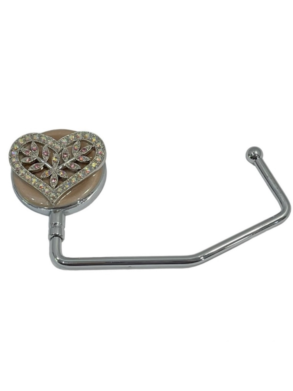 Heart Shaped Rhinestone Embellished Portable Purse Hook Under Table Bag Hanger